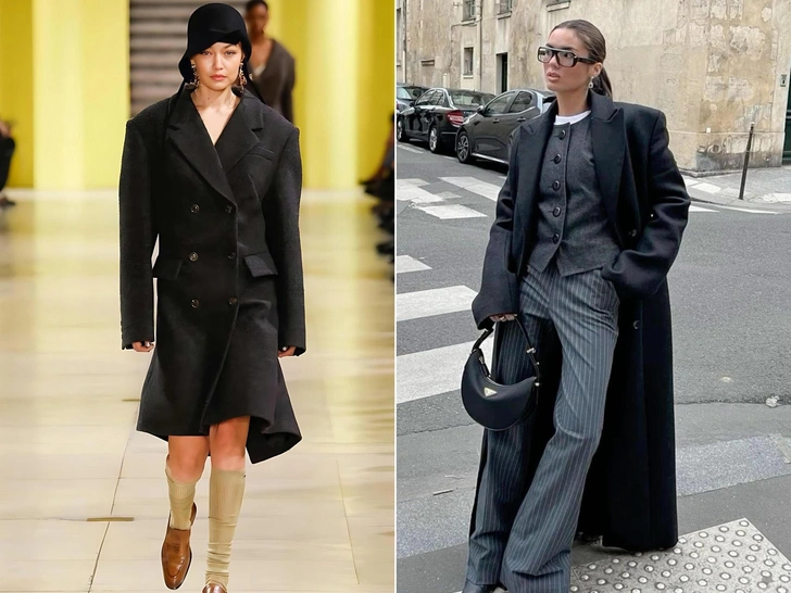 Хит показов Saint Laurent и Miu Miu — пальто с широкой линией плеч. Как его носить? | marieclaire.ru