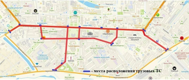 Схема перекрытий дорог на 13 сентября в Якутске | Источник: Про дороги и транспорт / T.me