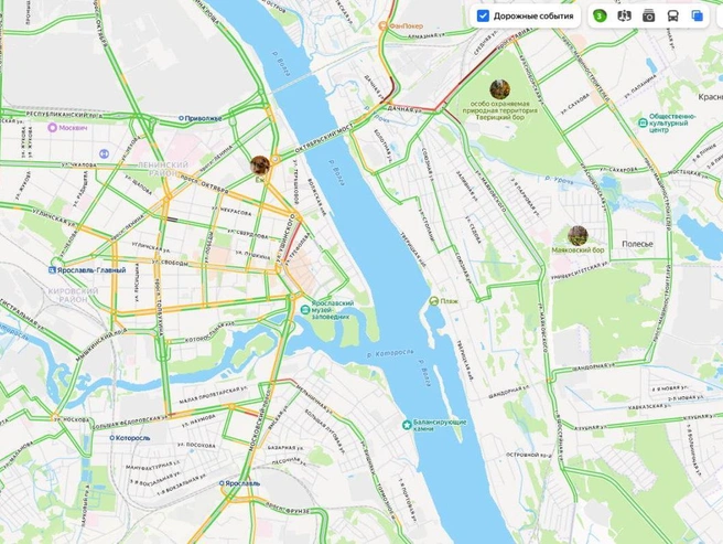 Пробки на Первомайской, Дачной, проспекте Авиаторов и Урочской улицах | Источник: Яндекс Карты