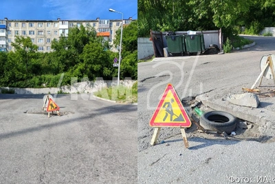 Яма мешает проезду к школе и детсаду