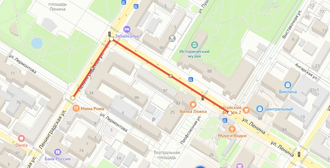 Движение перекроют здесь на 45 минут  | Источник: yandex.ru/map-constructor
