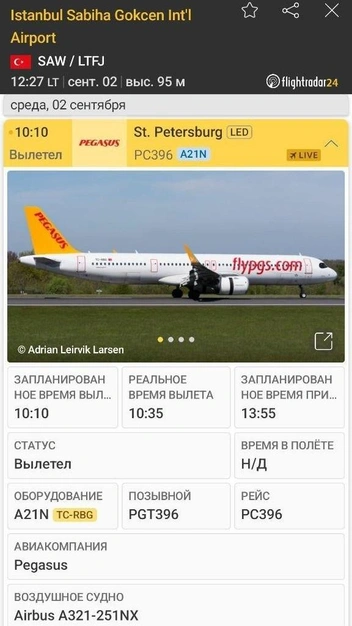 Уже днем самолеты вылетели в Россию | Источник: Flightradar