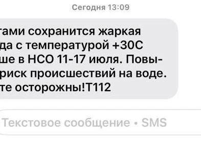 СМС-предупреждение поступило днём 8 июля | Источник: Читательница НГС