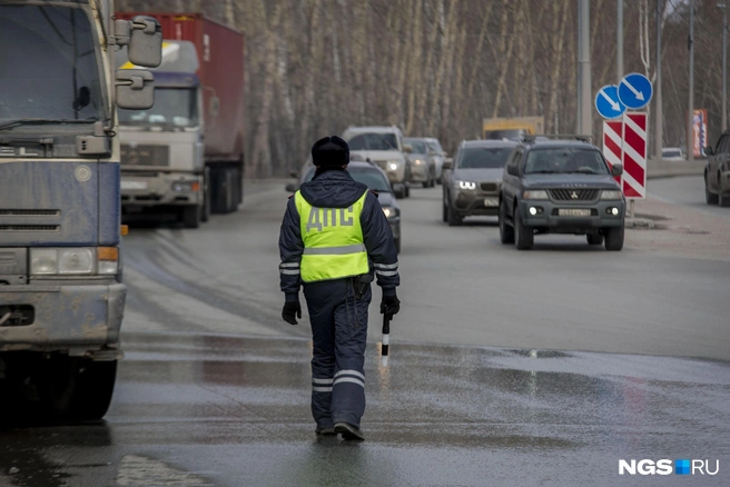Сотрудник ДПС на дороге. | Источник: Густаво Зырянов / NGS.RU