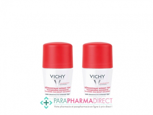 Vichy Déodorant Détranspirant Intensif 72h Transpiration Excessive Bille 2x50ml Lot × 2