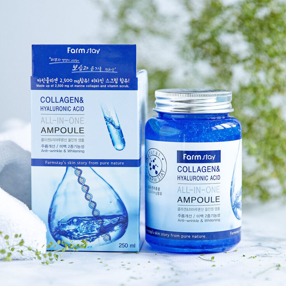 �������������� ��������� Farmstay Collagen & Hyaluronic Acid All-in-One Ampoule ���������� ��������������� ��������� ����, ���������� �� ����� � ���������