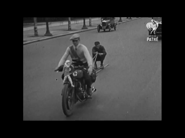 Crazy Man Skis on Tarmac through Paris