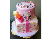 Hello Kitty birthday cake for 3 year old in 2 tiers and light pink.JPG