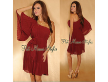 Wine Red One Shoulder Single Full Length Sleeve Goddess Dress (XA4575) - 1700�+ ���%