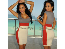 Ivory Gray Color-Block Cap Sleeves (B879) - 2000�+���%