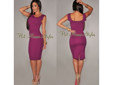 Plum Belted Pencil Knee Length Dress (D700) - 2700 +���%