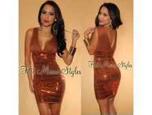 Copper High-Shine Sequined V-Neck Bandage Dress (B736) - 2300� + ���%