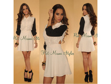 Cream Black Lace Accent Dress (XA6435) - 2100�+���%