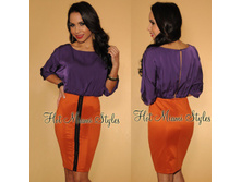 Purple Rust Orange Color-Block Dress (DJ-13974B) - 2800� +���%