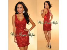 Red Sequined Mesh Insert Sleeveless Dress (6360) - 2300� +���%