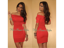 Coral Metallic Accent Off-The-Shoulder Bandage Dress ( B827) - 2000� + ���%