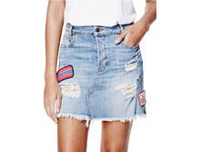 90s Patched Denim Miniskirt in Grunge Destroy Wash