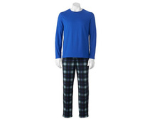 Men's 2-piece Solid Tee & Plaid Microfleece Lounge Pants   $9.99
