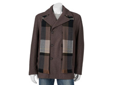 Men's Towne Wool-Blend Double-Breasted Peacoat with Plaid Scarf   $79.99