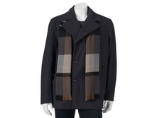 Men's Towne Wool-Blend Double-Breasted Peacoat with Plaid Scarf   $79.99