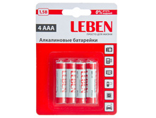 43,75 ���. - LEBEN ��������� 4�� "Alkaline" ��������, ��� AAA, 1,5�