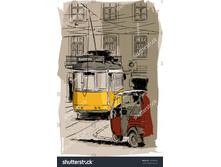 Stock-vector-vector-illustration-of-a-yellow-fashioned-tram-in-an-old-street-of-lisbon-capital-of-portugal-128789837.jpg