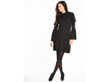 1990 ��� V Ruffle Detail High Neck Dress