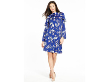 1990 ��� V Ruffle Detail High Neck Dress