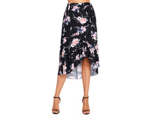1200 ��� Black Floral Ruffle Wrap Knee-length Skirt