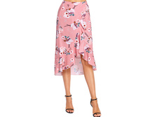 1200 ��� Floral Ruffle Wrap Skirt in Pink