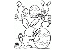 bunnies decorating easter eggs coloring page.gif