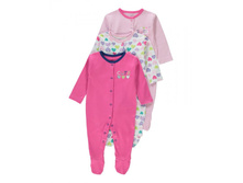 3 Pack Assorted Long Sleeve Sleepsuits 