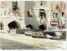 Edward Seago  A continental harbour scene.jpg