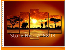 Framed-5-Panels-100-Handmade-Modern-African-Art-font-b-Elephant-b-font-and-Giraffe-Landscape.jpg