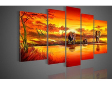100-Hand-painted-Free-shipping-hot-sun-giraffe-Lake-forest-font-b-elephants-b-font-landscape.jpg