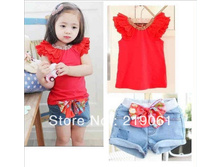 http://www.aliexpress.com/item/Free-shipping-Girls-suits-girls-cute-lace-sleeve-T-shirt-bowknot-Short-jeans-Summer-wear-GDT/765676185.html
